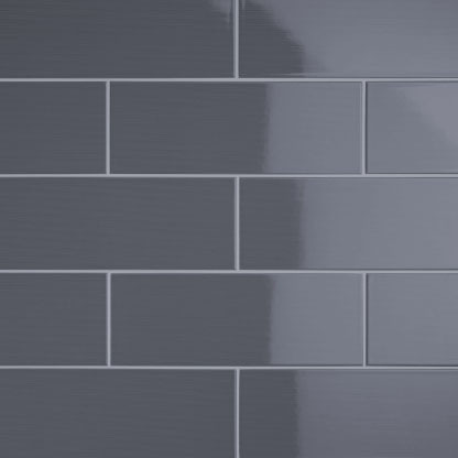 Johnson Vivid Dark Grey Gloss Brick Ceramic Wall Tile 400x150mm