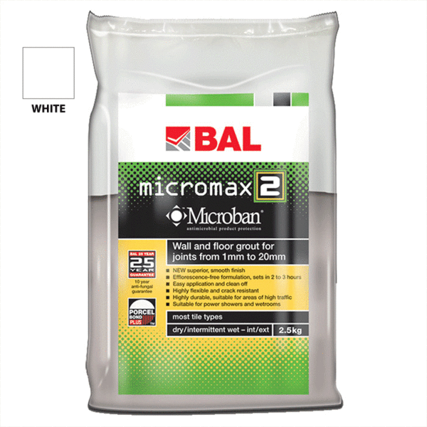 Bal Micromax 2 White Tiling Grout For Walls & Floors 2.5kg