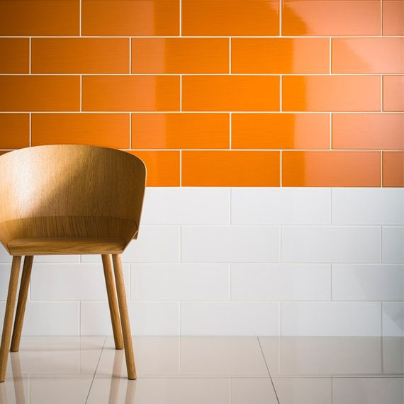 Johnson Vivid White and Orange Gloss Brick Ceramic Wall Tile