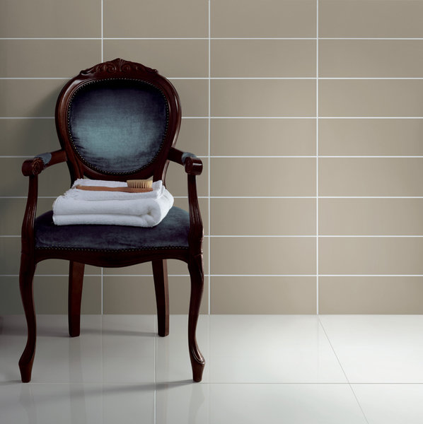 Johnson Vivid Clay Gloss Brick Ceramic Wall Tile with chair