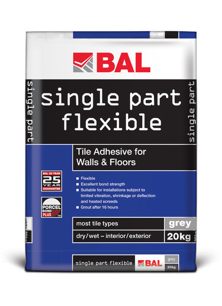 Bal Single Part Flexible Grey Cement Based Tiling Adhesive For Walls & Floors 20kg