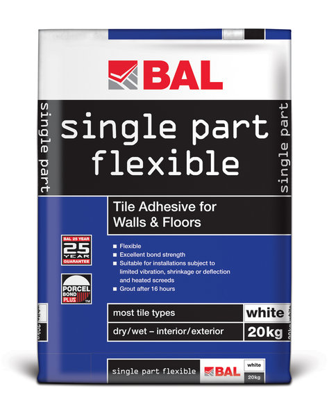 Bal Single Part Flexible White Cement Based Tiling Adhesive For Walls & Floors 20kg