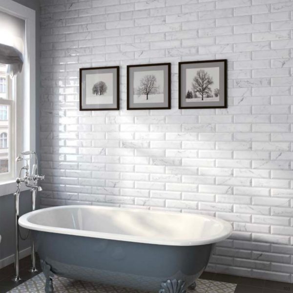 Carrara Series Marble Effect Bevel Edge Gloss Ceramic Wall Tiles in bathroom